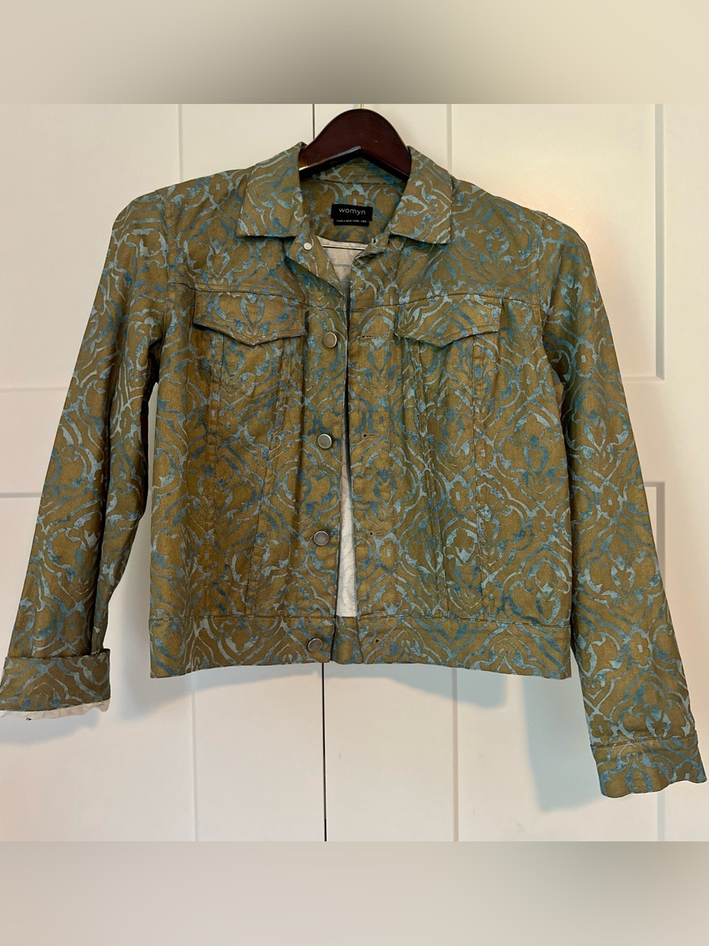 Womyn Olive & Teal Brocade Short Jacket